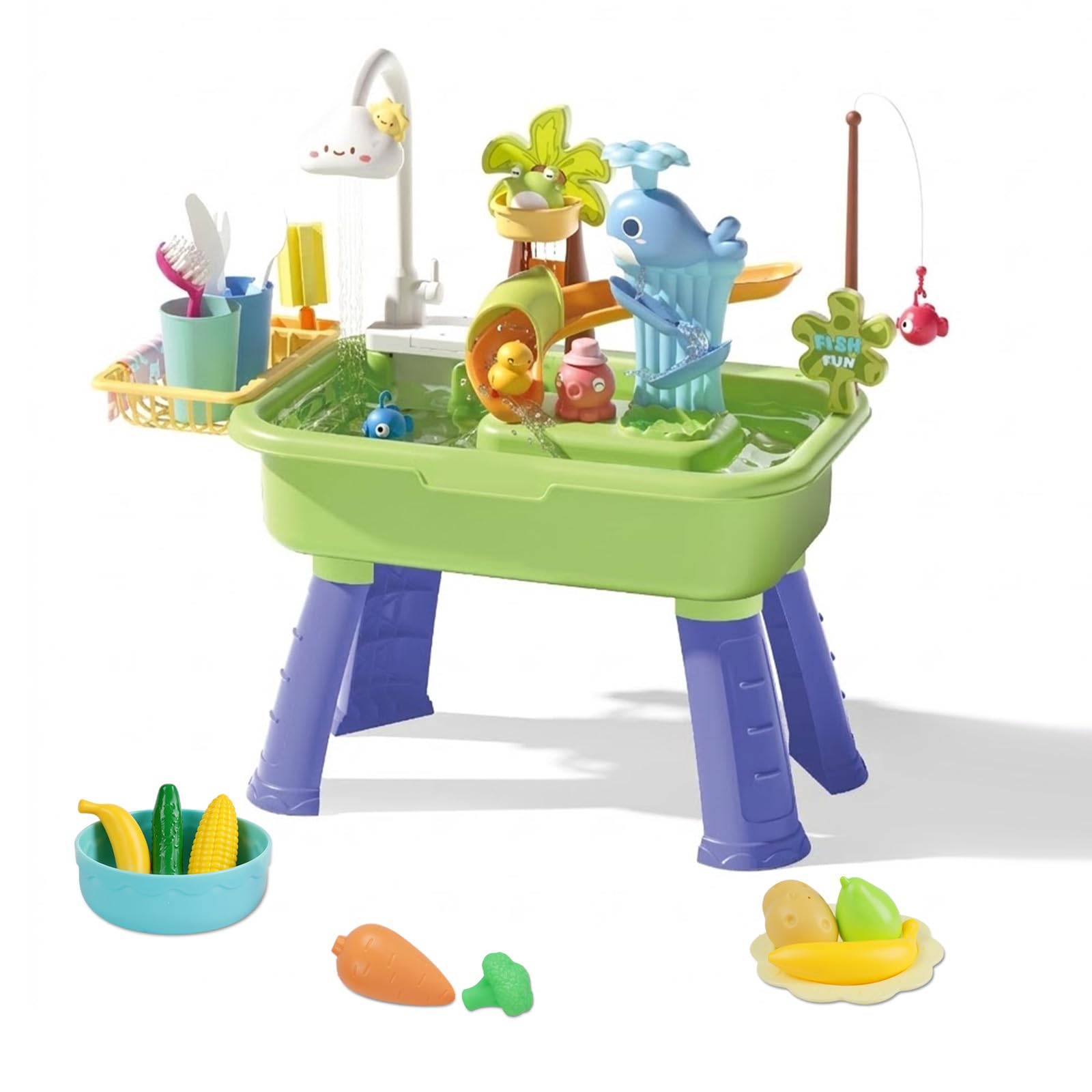 Noaya Kids Play Sink with Running Water - 43Pcs Play Kitchens Water Play Toys Set, Kids Pretend Role Play Toys, Birthday Christmas Party Gifts for Boy Girl Age 3 4 5 6 Years Old, Green