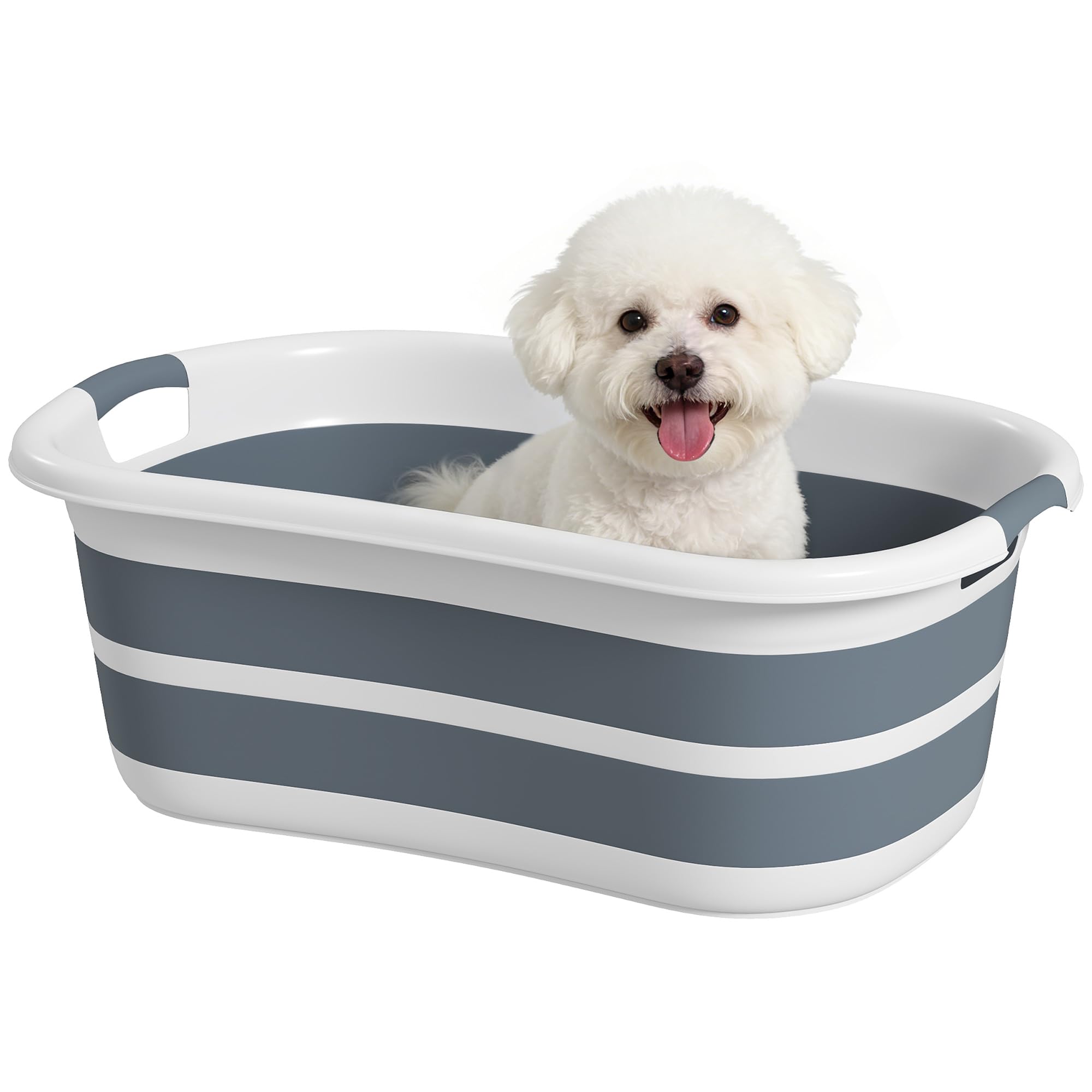 PawHut Baignoire Pliable 27L pour Petits Chiens et Chats, Baignoire Portable avec Trou de Drainage, Compacte et Pliable pour Intérieur & Extérieur, Gris