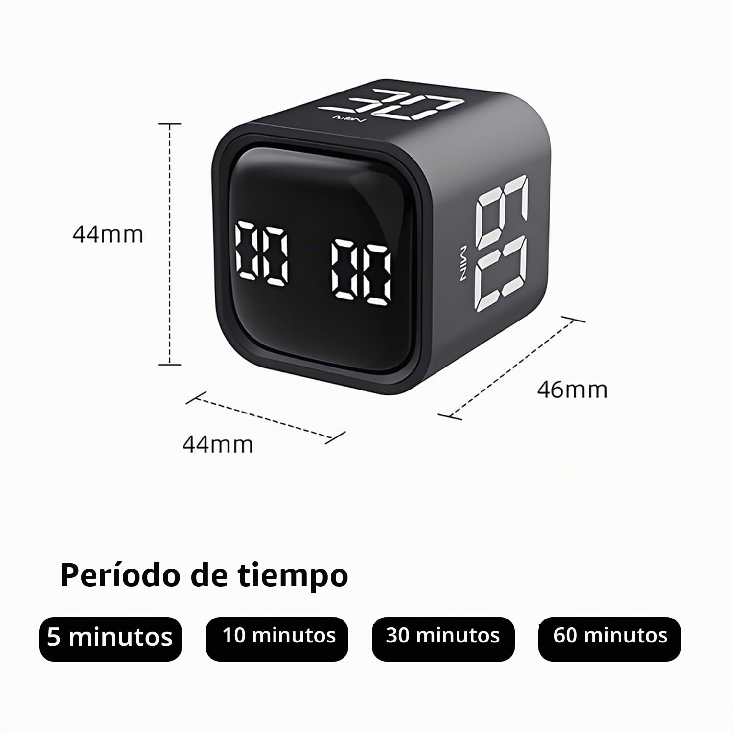 QUMOX Temporizador Cubo 5 10 30 60 Minutos, Temporizador Digital Recargable con Sensor de Gravedad, Modo Manual, Vibración y 2 Niveles de Volumen, Temporizador (Negro)