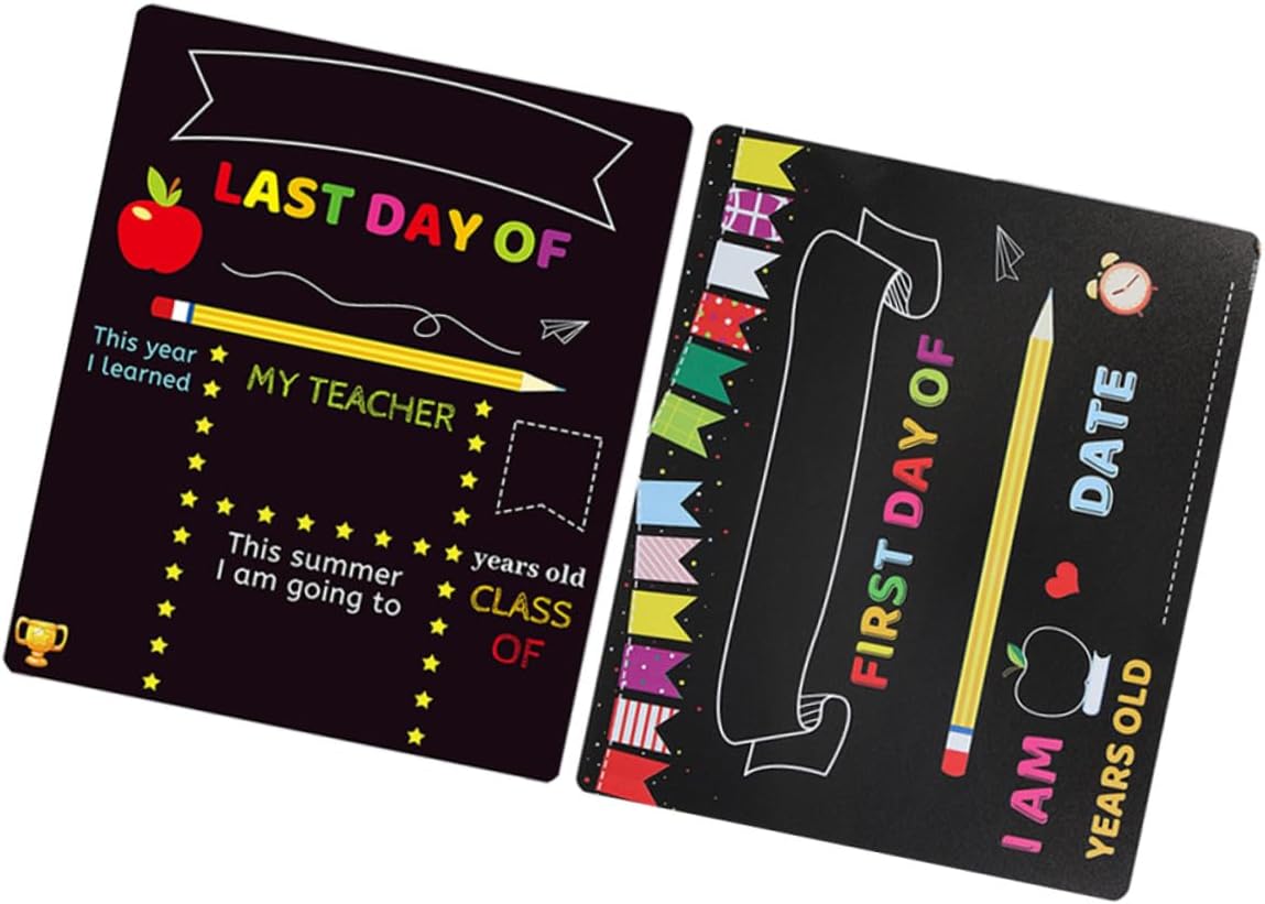 Beavorty 2pcs Chalkboard Sign for Kindergarten and Preschool, PVC Plastic Writing Board with Erasable Surface, First Day School Message and Photo Prop, ’s Drawing and Writing Accessory