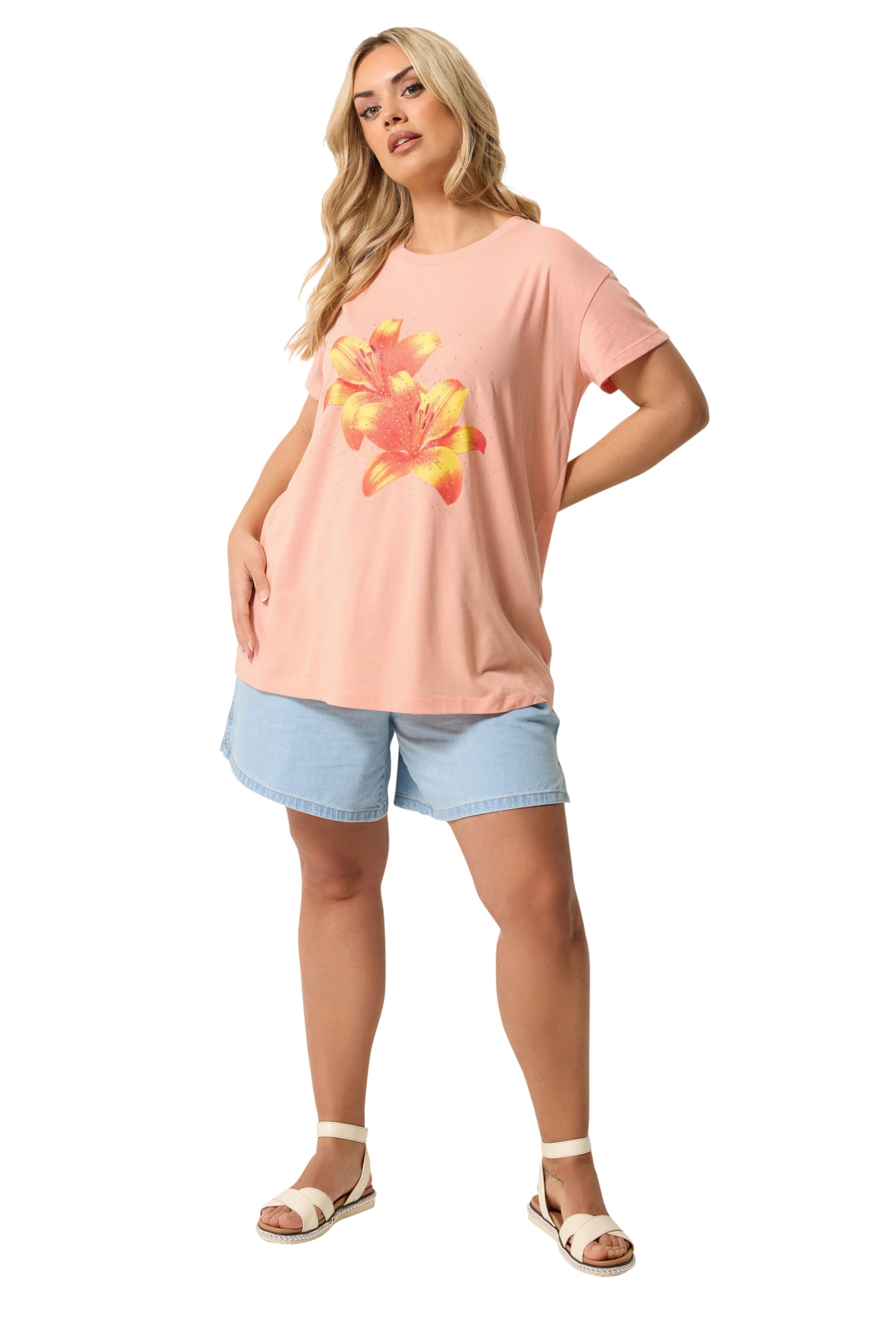 Yours Women's Flower Graphic T-Shirt in Peach | Size: 20
