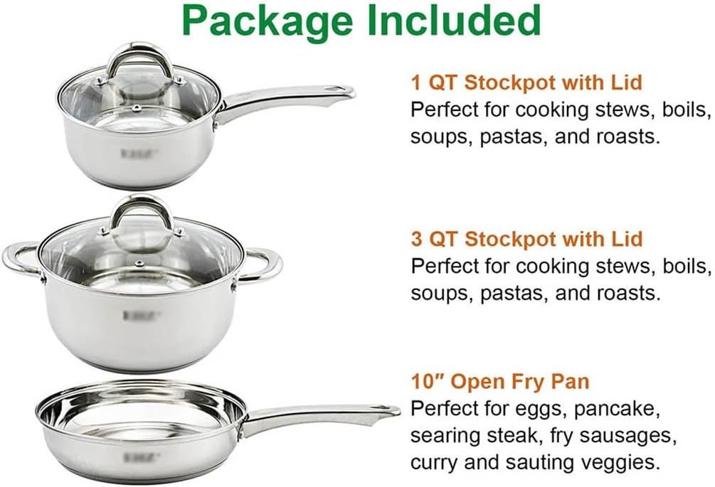 Stainless Steel Pots And Pans Set With Pan Cookware Set With Lid Frying Pan 5 Piece Kitchen Cookware Set (Color : A, Size : As the picture shows) (A As the picture shows)