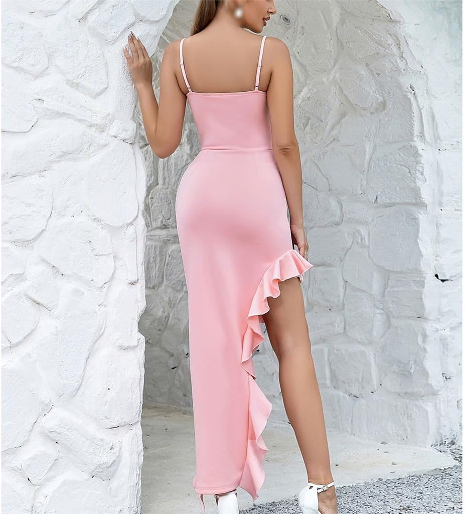 JSEIAJB Halter Women's Strapless Irregular Long Ruffle Dresses(X-Small)