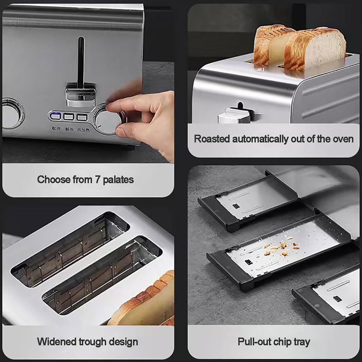 Commercial Toaster,6 Slices Stainless Steel Toaster with 7 Browning Levels, Frozen/cancel/reheat Function, Auto Pop-up,Removable Crumb Tray,for Home, Store, Hotel, Party Use