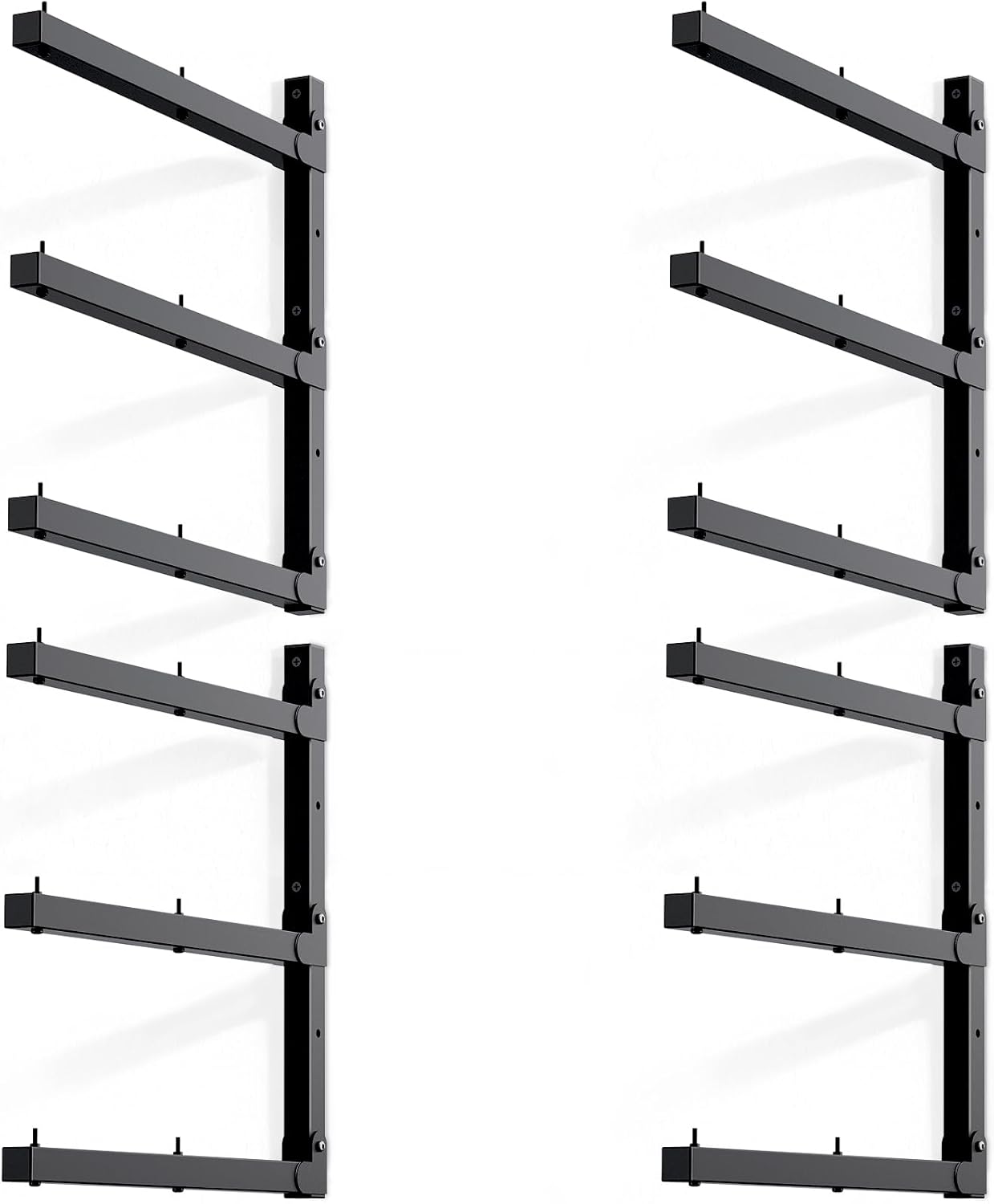 Heavy-Duty Wall Mounted Lumber Storage Rack, 3-Tier Garage & Indoor Wall Shelving Wood Organizer, 500lb Capacity (Black- 4Pack)