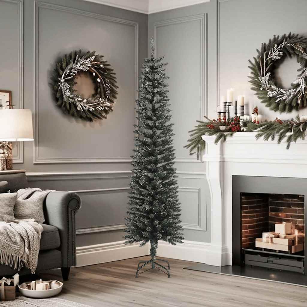 Sapin de Noël artificiel fin de 180 cm avec 286 pointes - Blanc enneigé pour les pièces étroites - Décoration de Noël avec support en acier solide