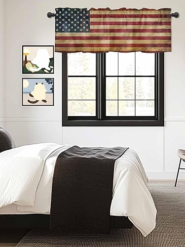Miniatura 7 de DecorLovee Cenefas de cortina para ventanas de sala de estar, cortinas de bandera estadounidense retro y cenefas para dormitorio, cortinas con
