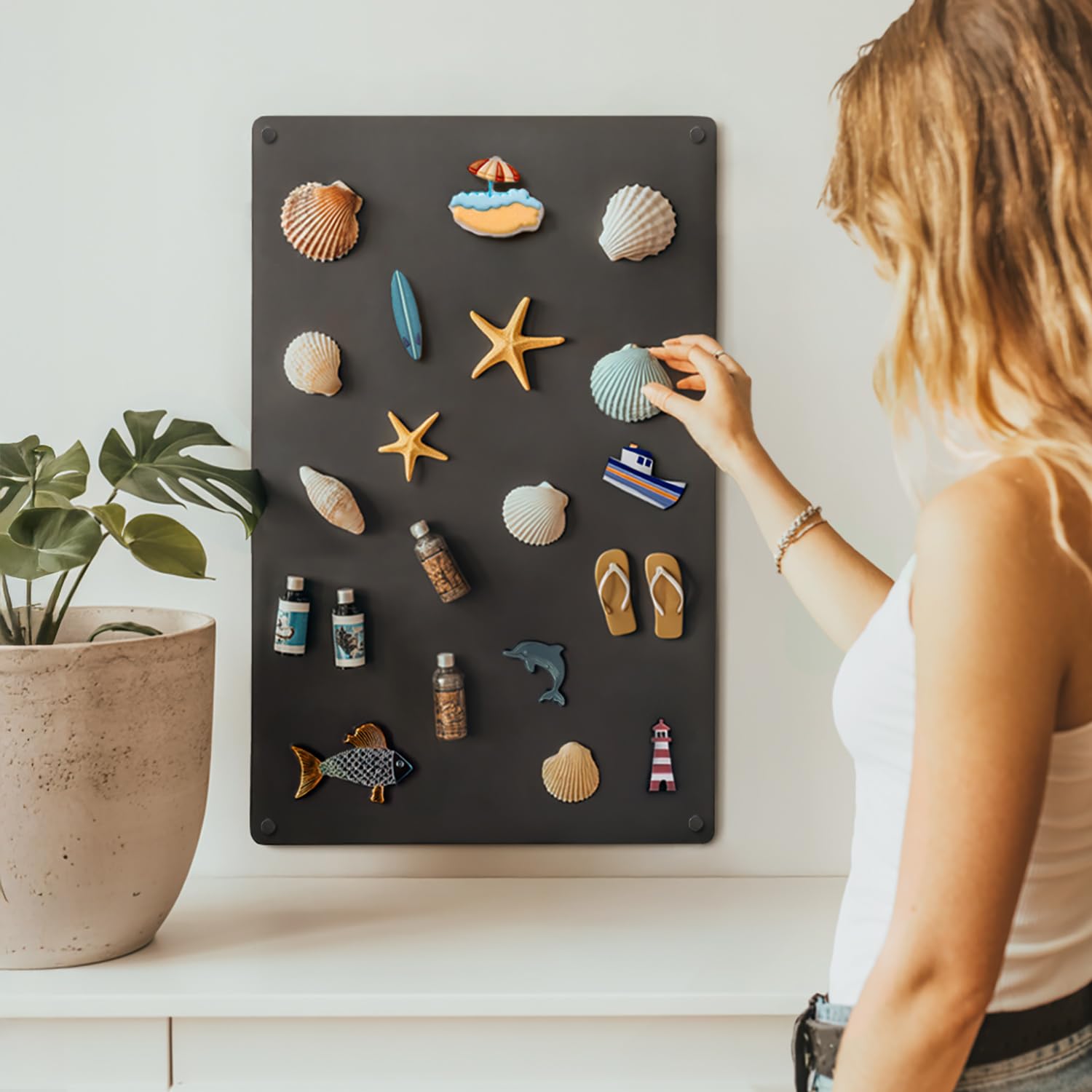 Tableau Magnétique Mural 50x80 cm | Plaque Aimantée pour Lettres, Chiffres & Notes | Pose Horizontale ou Verticale | Pour Cuisine, Salon & Bureau - Métal Noir Mat