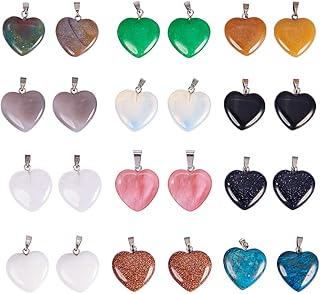 PandaHall Elite 24 Stück Herzanhänger Edelsteine Anhänger Chakra Perlen Sortierte Farbe DIY Kristall Anhänger