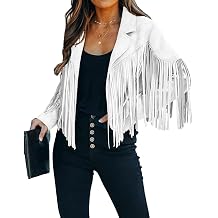 Womens Suede Fringe Jacket Long Sleeve Slim Faux Leather Boyfriend Cropped Top with Tassles
