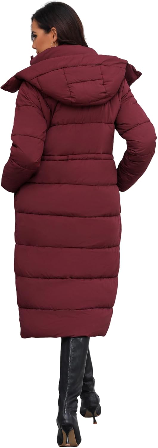 ANOTHER CHOICE Women's Down Coat with Detachable Hood, Long Puffer Coat Women Winter Jacket