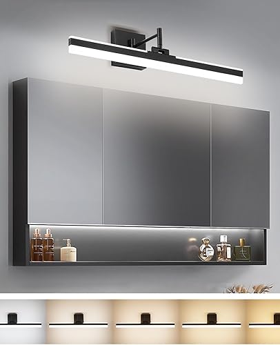 Miniatura 11 de Luz de tocador moderna negra LED ajustable accesorio de luz de baño sobre espejo giratorio iluminación de tocador (Negro, 23.6 pulgadas) Negro