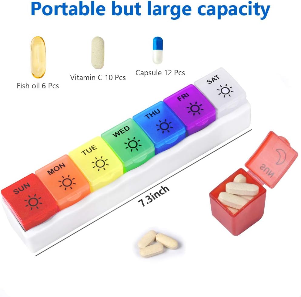 Weekly Pill Organizer, AM PM Pill Box Made from Safety and Moisture Proof Material,Portable Pill Case for Travel and Daily to Hold Medication,Vitamins, Fish Oils