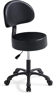 Lilfurni Black Lift Swivel Rolling Stool Round Chair,Thick Sturdy Padding,Adjustable Stool with Wheels for Doctor,Medical,Massage Salon,Office,Shop(with Back, Black)