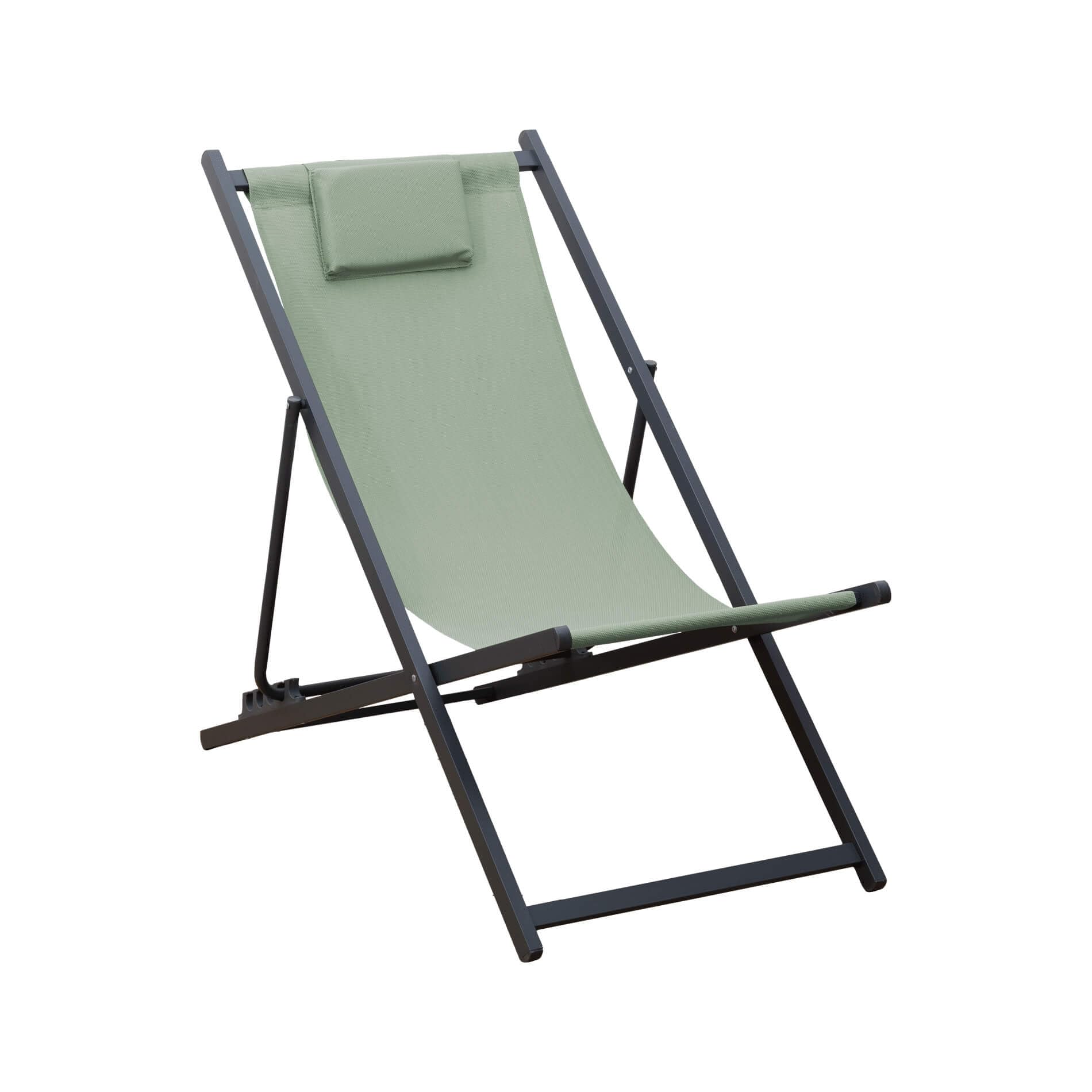 Rebecca Mobili Sdraio da Campeggio, Sedia a Sdraio Pieghevole, Verde Grigio Scuro, Alluminio Poliestere, Schienale Reclinabile, Salvaspazio - Misure HxLxP: 93 x 58 x 92 cm - Art. RE7145