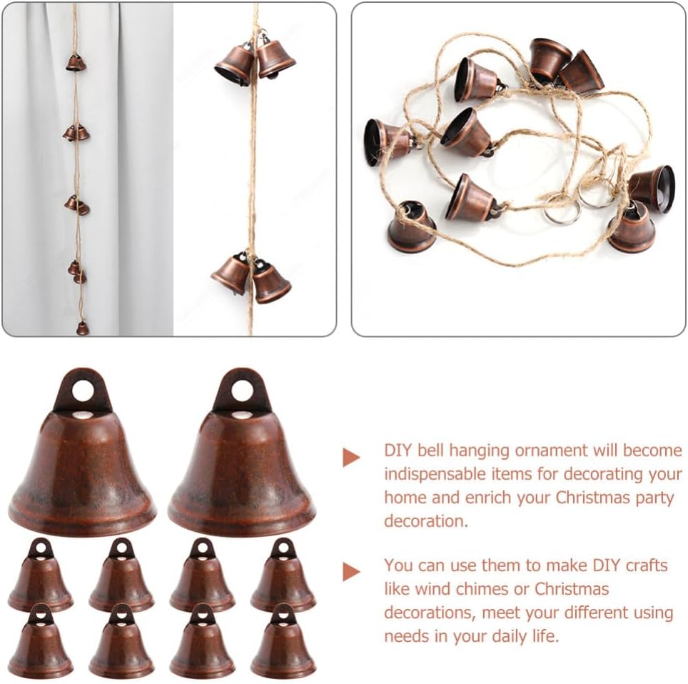 10Pcs Jingle Bells for Crafts, Vintage Metal Bells Mini Craft Bells for Wedding Doors Dog Collar Jewelry Sewing Christmas Decoration (1.17 X 1.17 Inches)