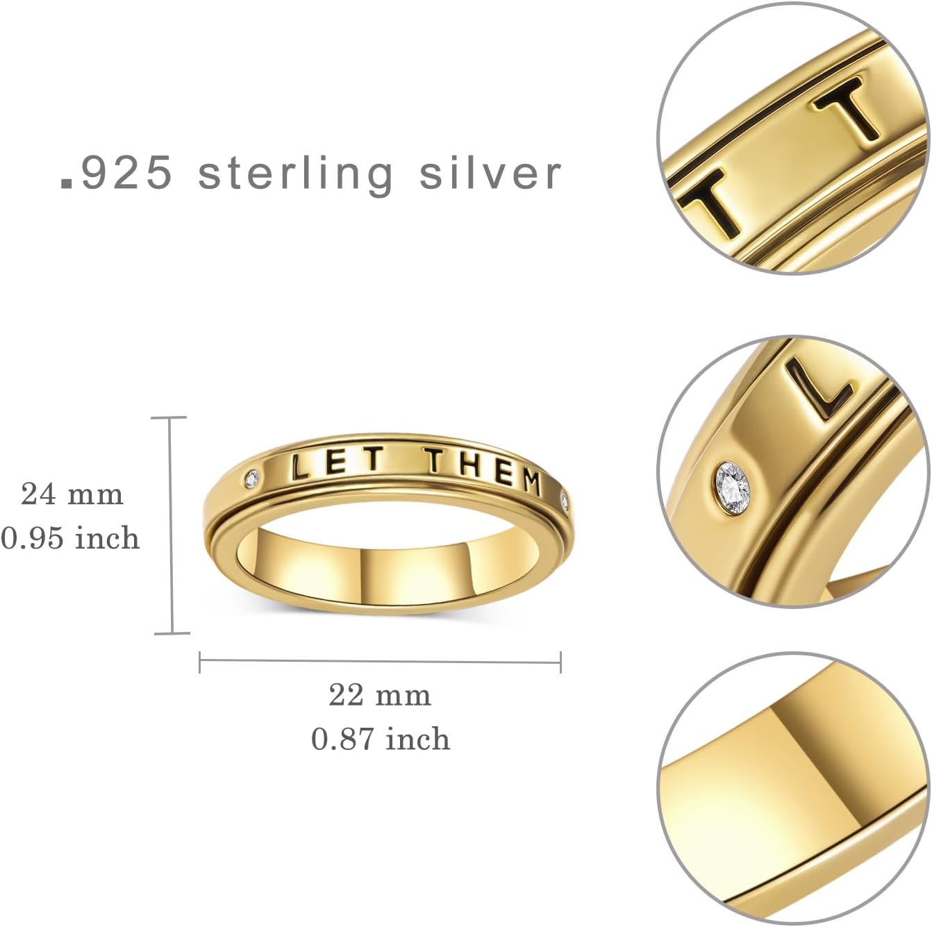 Let Them Anxiety Ring for Women 925 Sterling Silver Hope Fidget Rings Let Them Jewelry Inspirational Gifts for Women