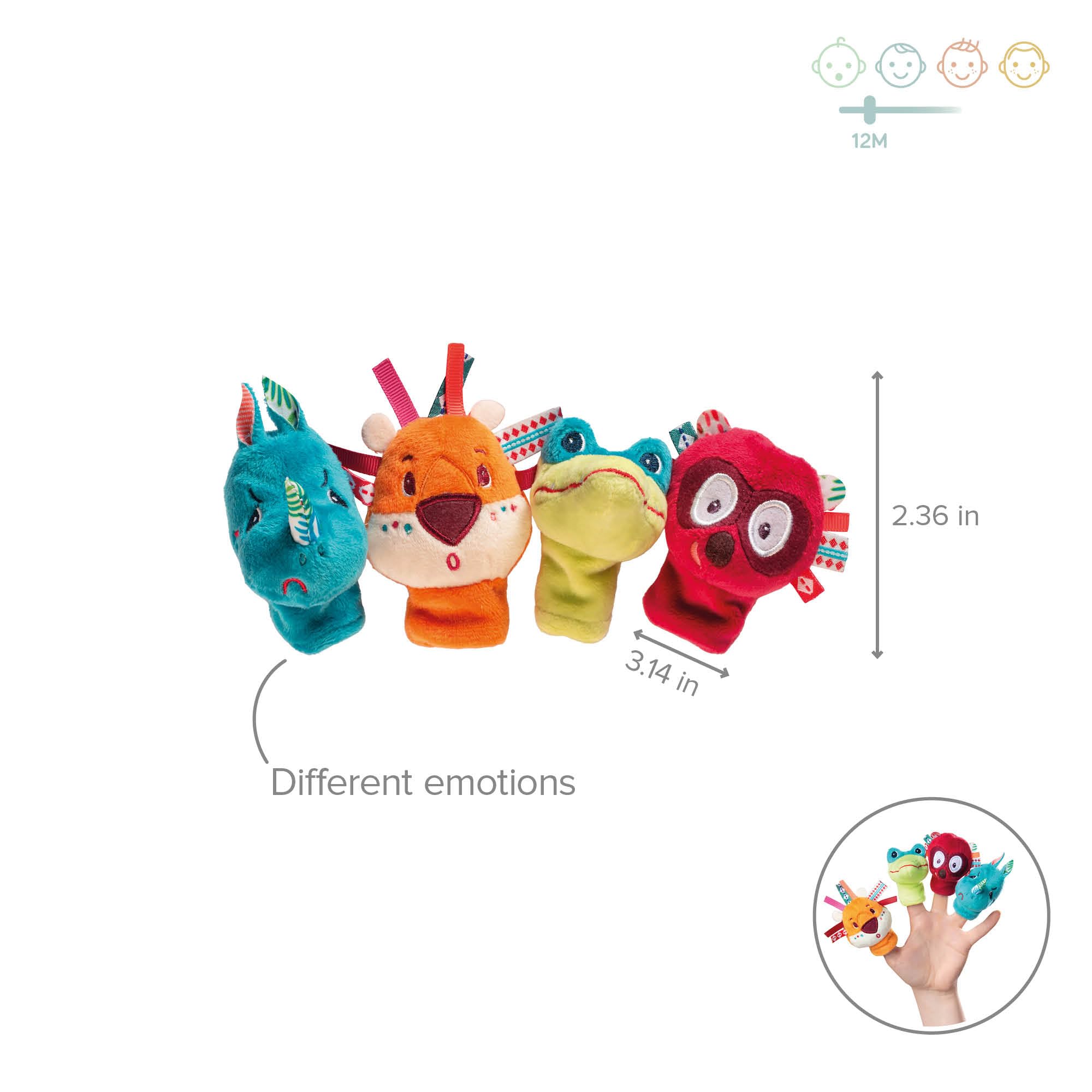 Lilliputiens - Set de Marionetas de Dedo Jungla - 4 Animales exóticos para espectáculos - Juguete sensorial e Interactivo para bebés - Marionetas de Mano para niños - Desde 12 Meses - 83105 — view 4
