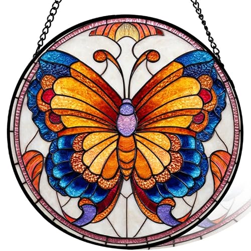 Stained Acrylic Puzzle Suncatcher,7.48in Witchy Cat Pumpkin Halloween‑Kitten Decor