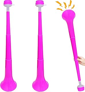 2 Pcs Stadium Horn 21 Inch Vuvuzela Plastic Collapsible Cheering Trumpets for Sporting Events Football Carnival Party Supplies (Pink)