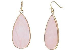 14k Rose Gold Edged Stone Rose Quartz Flat Drop Earrings