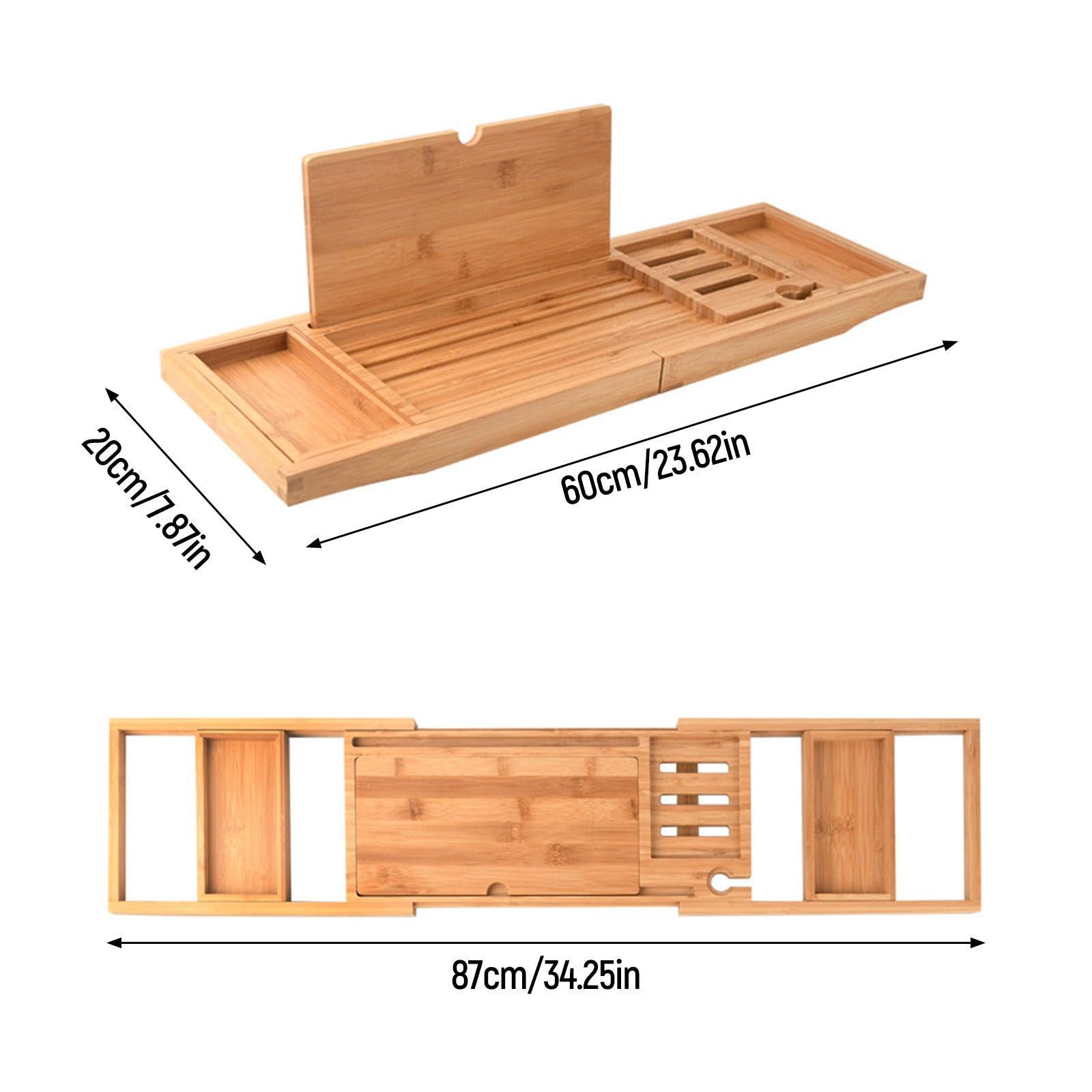 Bandeja para Bañera Extensible Mesa de Baño Organizador Soporte para Teléfono con Portavasos de Madera con Recubrimiento Antideslizante