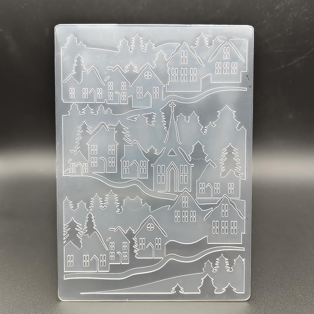 Plastic Embossing Folder A6 Size Snow Houses Pattern Paper Crafts Plastic Textured Impressions for Card Making Scrapbooking