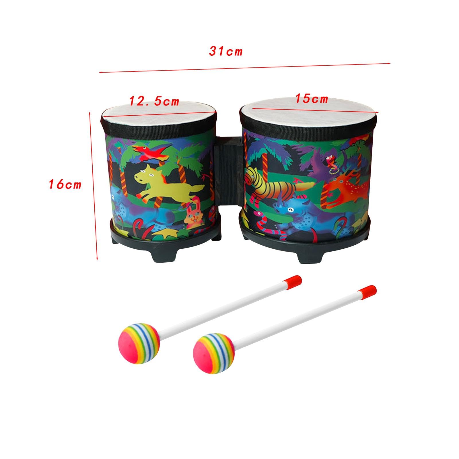 Perfeclan Üben Sie Bongos-Musik-Erleuchtungs-Trommel-Schlaginstrument-pädagogisches Spielzeug 5'' und 6'' Bongo-Trommel-Set für Profis, Tier