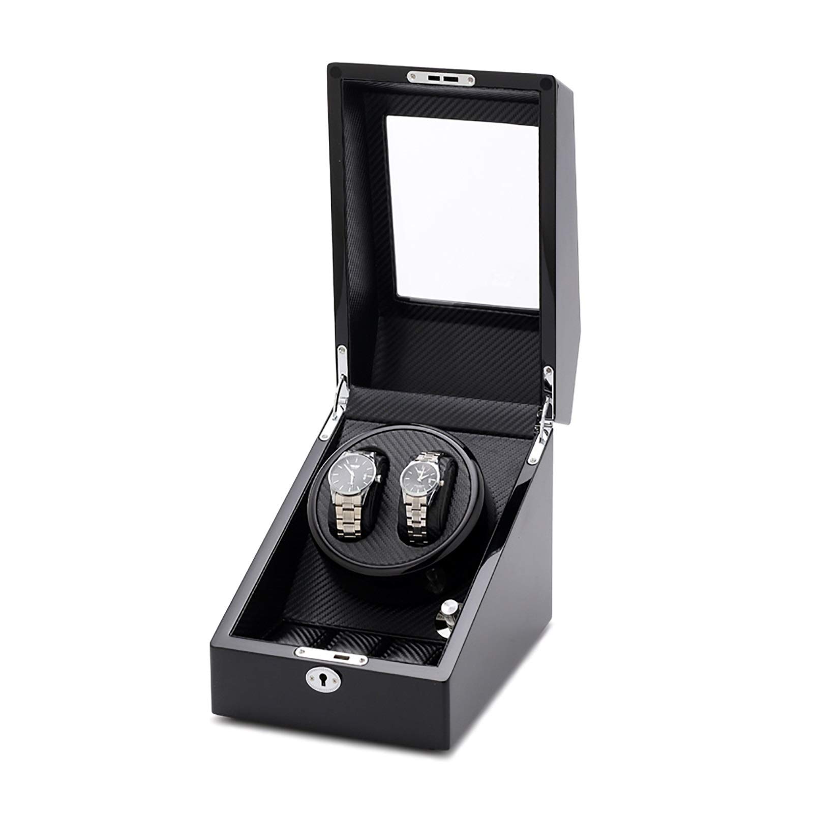 GaRcan Spinner Winding Box Watch Winder - 2+3 Carbon Fiber Leather Automatic Watch Shaker Rotator Watch Storage Box Display Holder Mute Motor Mechanical Watch Winding Mover with