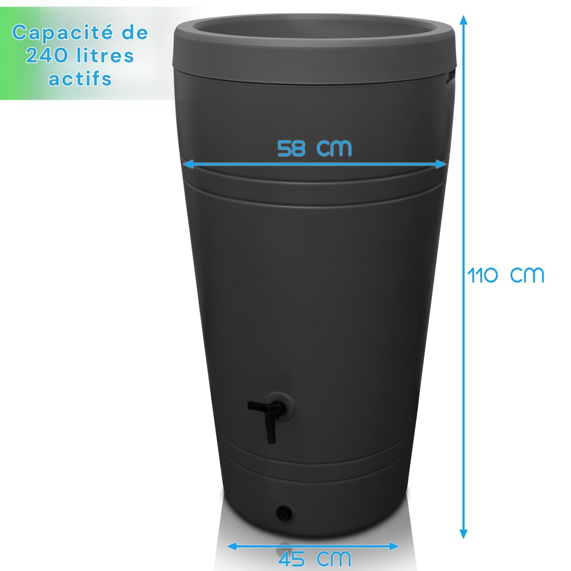 YourCasa Récipient pour Eau de Pluie 230 l - Design Decore - tonneau/réservoir d'eau de Pluie - avec Robinet - récupérateur Eau de Pluie - collecteur Eau de Pluie (Anthracite)