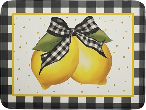 Tapete de secado de platos de limón para encimera de cocina, 18 x 24 pulgadas, primavera, verano, negro, blanco, búfalo, tapete de secado de