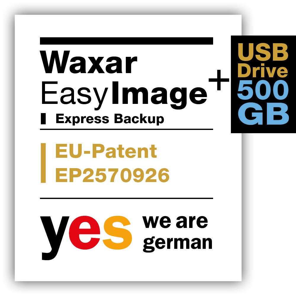 Waxar EasyImage-512 Bundle, High-End Backup Software inklusive Speicher 512GB, läuft sofort ohne Installation, kompatibel mit Windows | Mac | Linux, PC-Edition, 1 Gerät, Life-Time License, EN