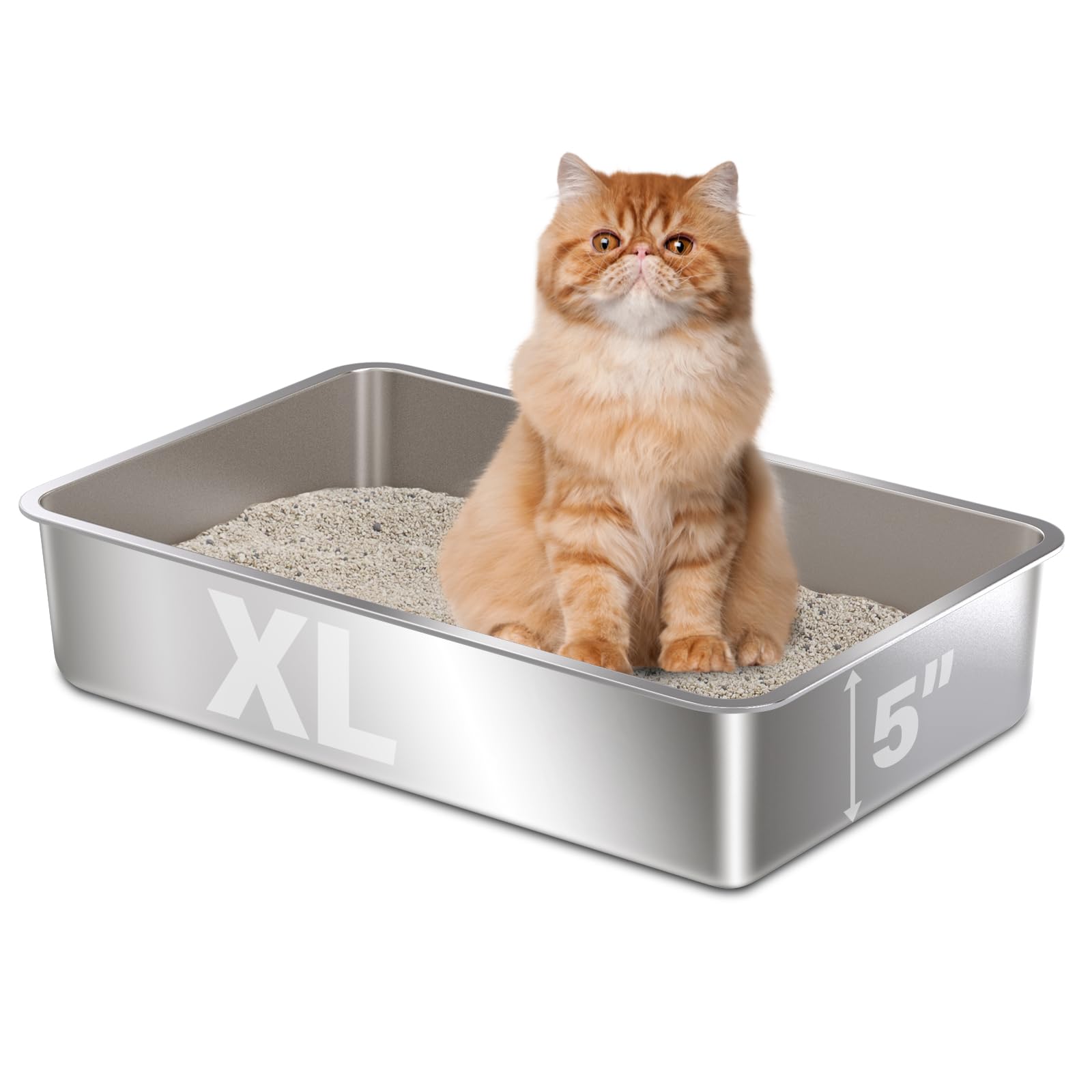 Stainless Steel Litter Box,XL Metal Litter Box for Cat,Easy Clean Non Stick No Smell Metal Litterbox for Kitty/Multi-Cats