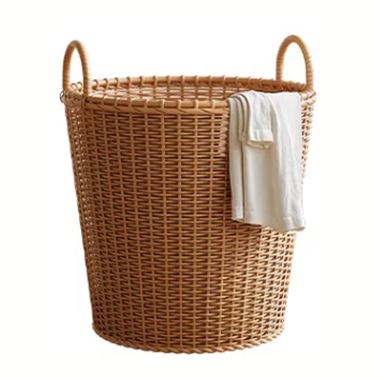 Cesto Portabiancheria Intrecciato, Cesto Biancheria Sporca Rotondi in Finto Rattan, Cesti Multifunzionali con Manici, per L'organizzazione e L'arredamento Della Casa(40x38cm/15.7x14.9in)