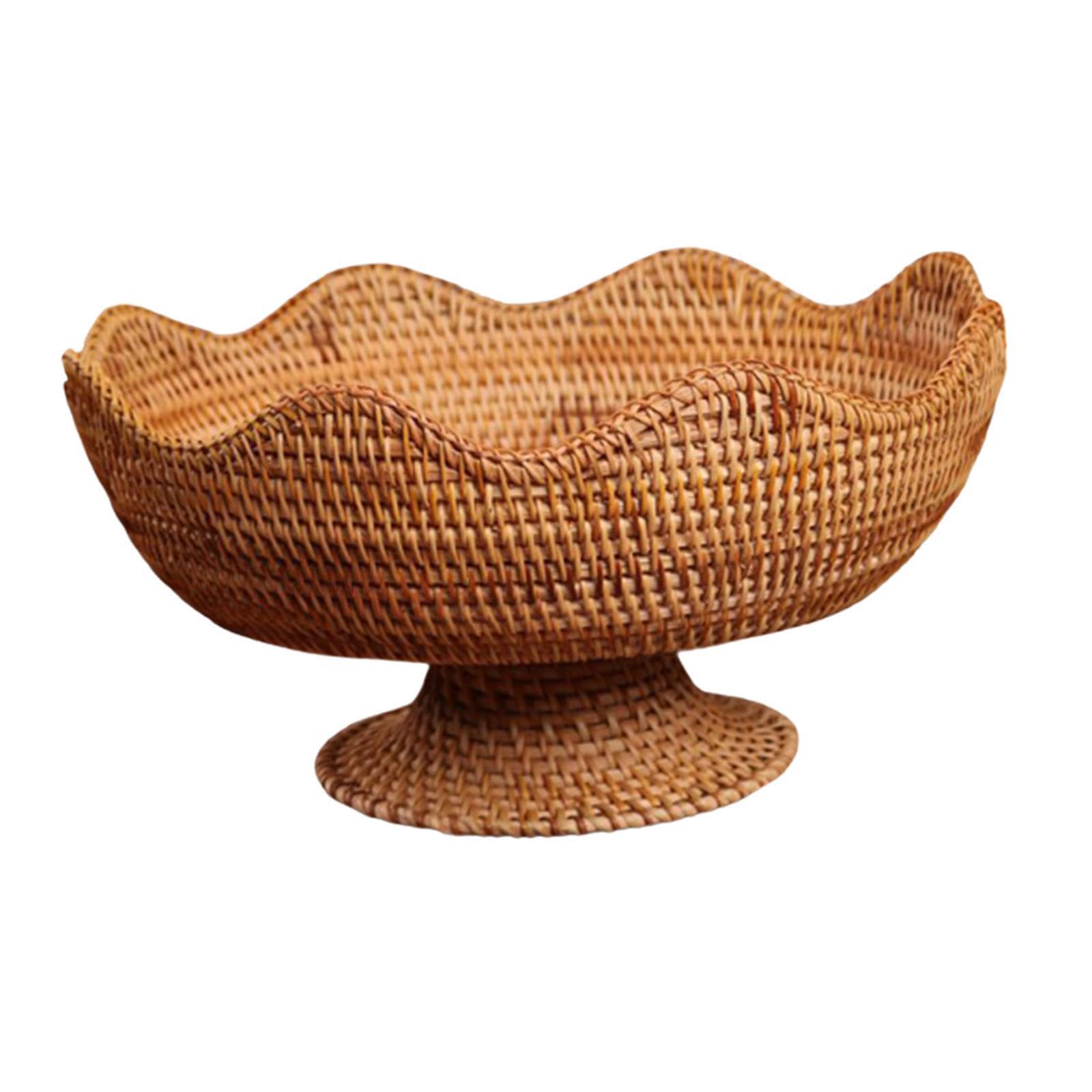 CYDZSRA Fruit Bowl Rattan Footed Decorative Basket Provides Distinctive Look While Serving Fruits And Organizing Snacks Effortlessly Rattan Fruit Bowl Footed Decorative Basket