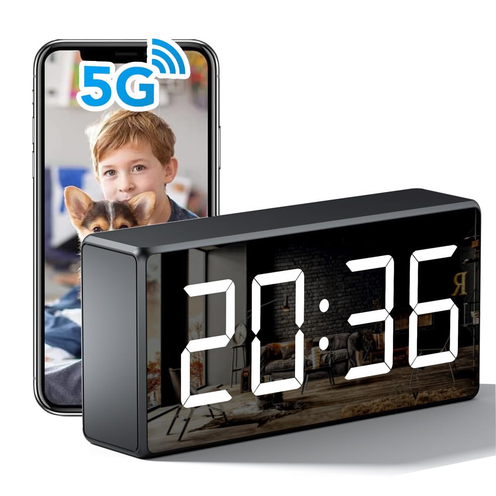 4K WiFi Camera Clock 5G Indoor Security Nanny Cam for Baby Monitor Dog with Motion Detection Night Vision