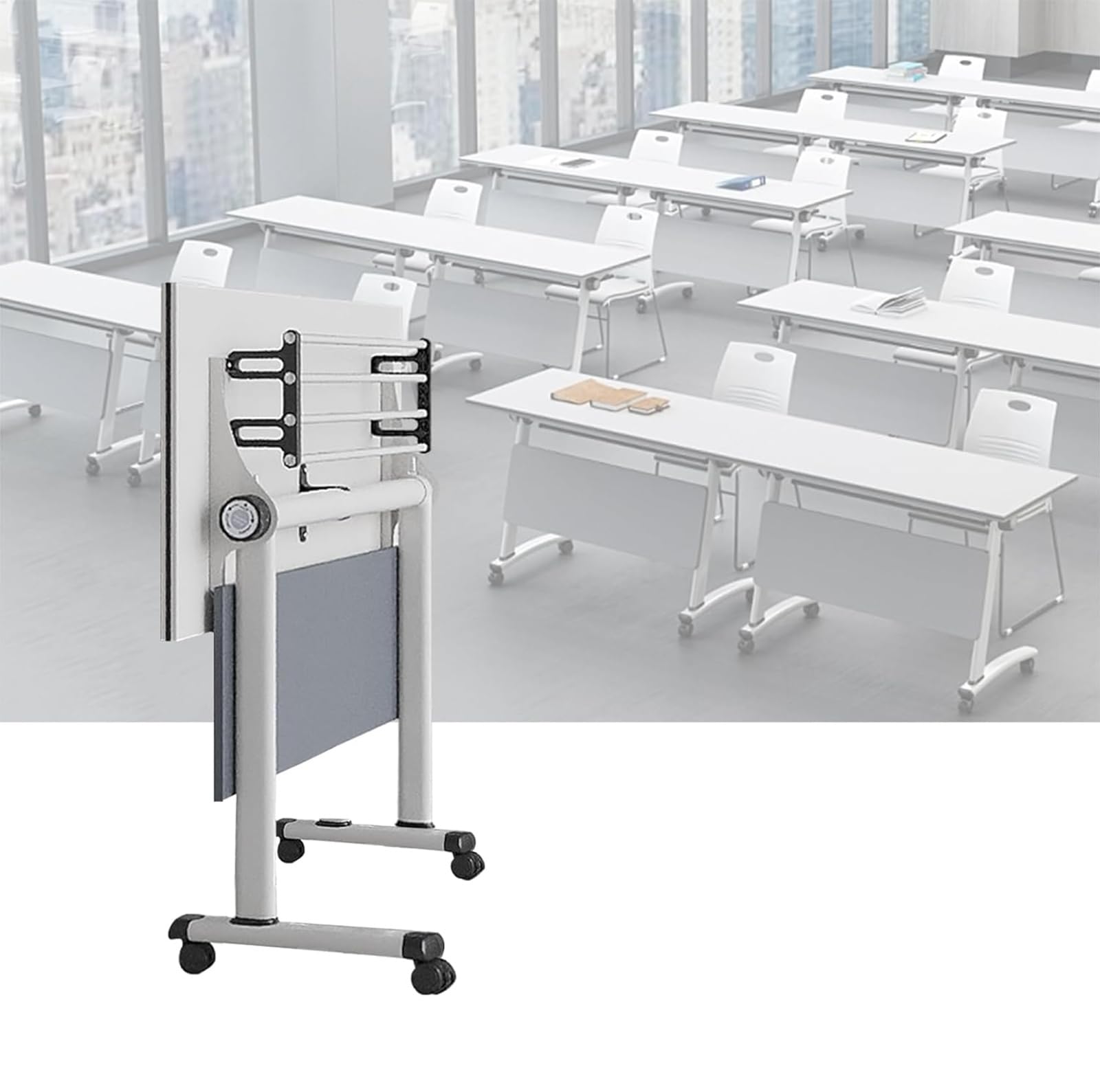 Tavolo pieghevole portatile moderno bianco con coperchio ribaltabile per ufficio, seminari e aule, design salvaspazio, facile da installare, ideale per conferenze e riunioni