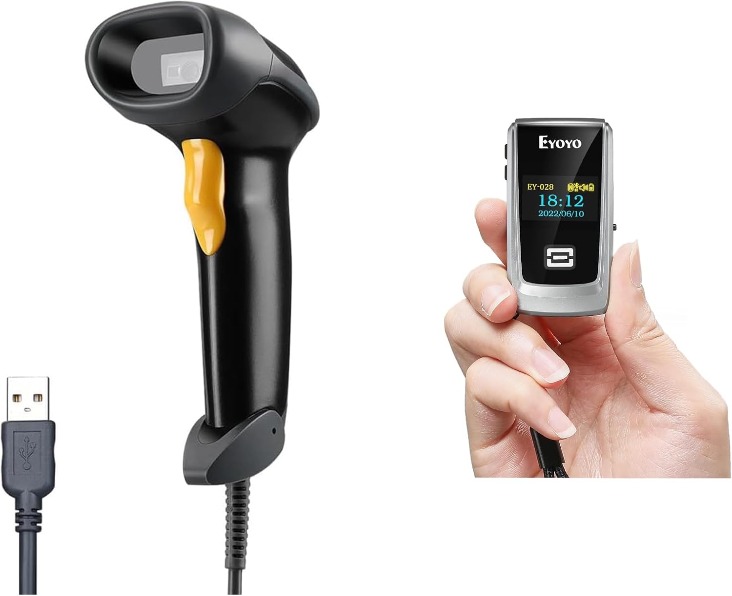 Eyoyo Handheld USB 2D Barcode Scanner + QR Code Scanner with LCD Display, Mini Portable Bluetooth Barcode Scanner