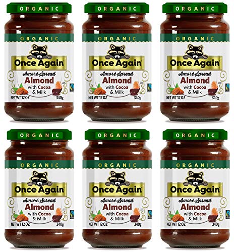 6 Pack Once Again Organic Almond Spread with Milk Chocolate, 12oz - USDA Organic, Gluten Free, Non-GMO Verified - Glass Jar