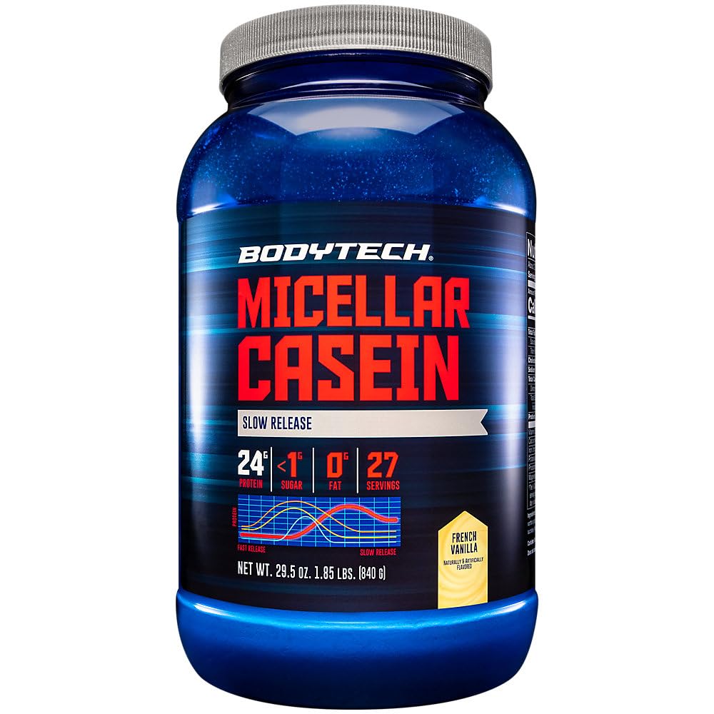 BODYTECHMicellar Casein Protein Powder - Slow-Release for Overnight Muscle Recovery - 24g Protein per Serving - French Vanilla (2 lb)