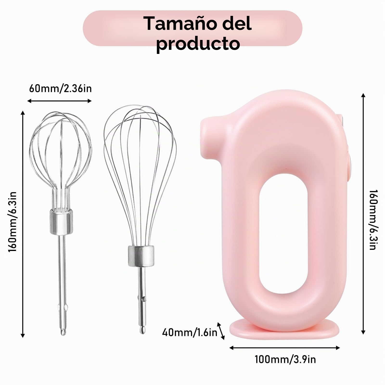 Batidora de mano inalámbrica eléctrica: mini batidora de mano con 4 niveles y 2 batidores, batidora eléctrica recargable por USB, batidora eléctrica, batidora de huevos para hornear, crema, pasteles