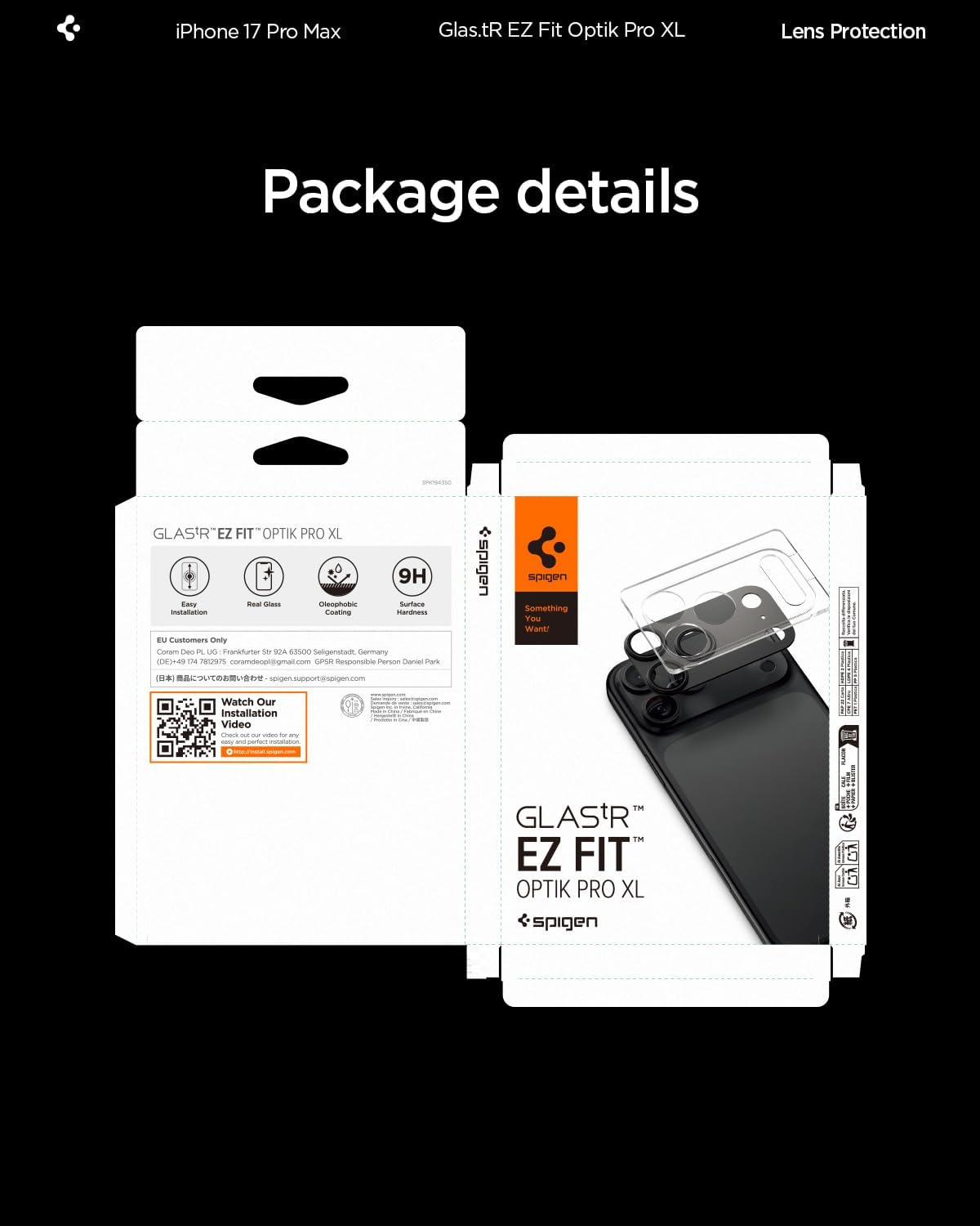 Spigen Camera Lens Screen Protector [GlasTR EZ Fit Optik Pro XL] Designed for iPhone 17 Pro Max [Case Friendly] - Black [1 Pack] - Image 8