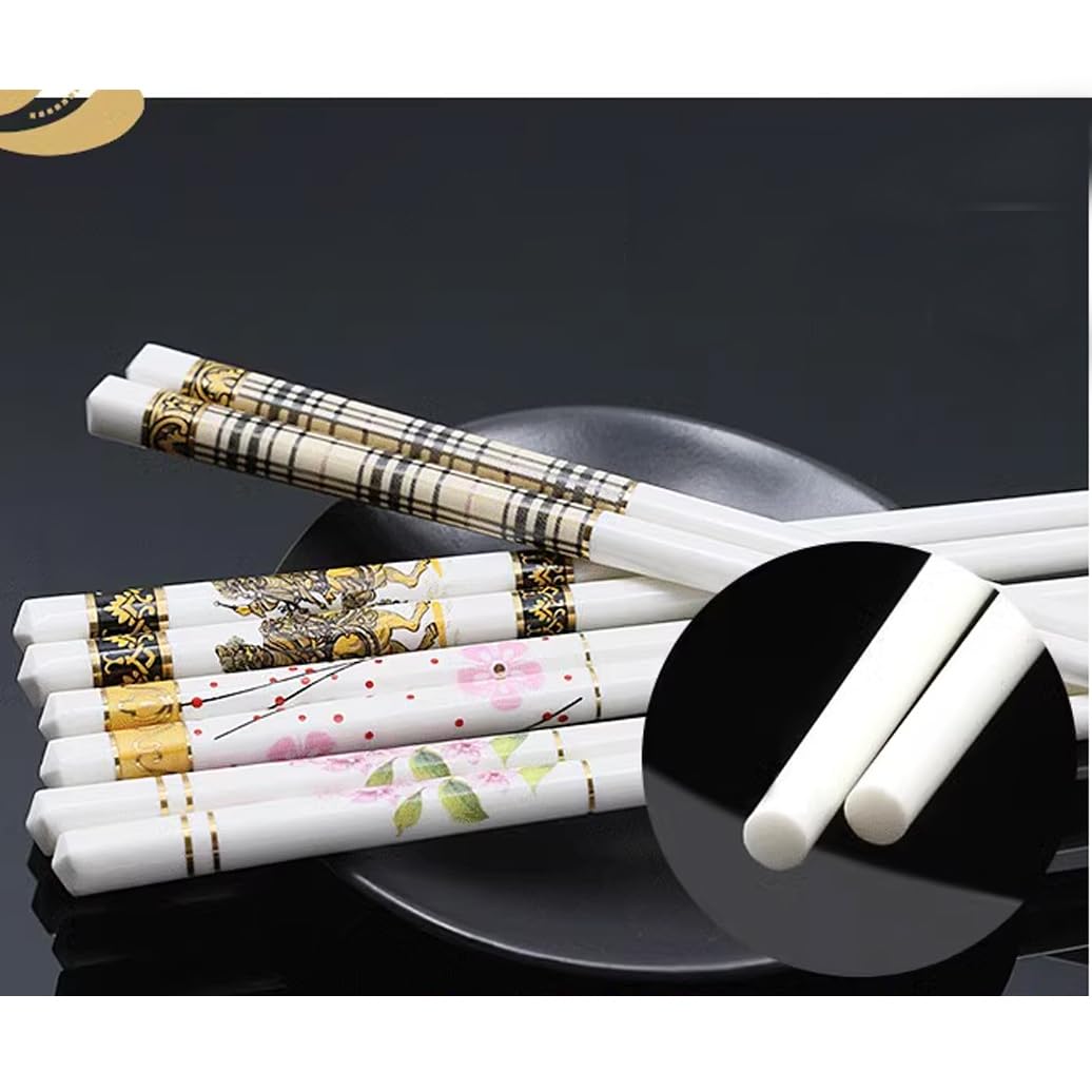 Bopsticks en Porcelaine Premium Ensemble avec Boîte-Cadeau, 10 Paires Baguettes D'os Chinoises De Haute Qualité avec Motif De Fleurs, Baguettes en Céramique E