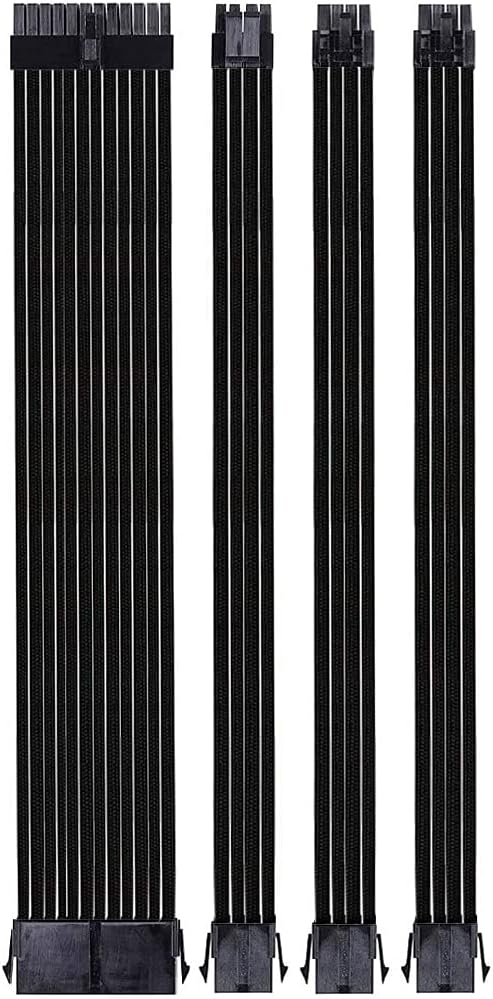 K-Musculo Feliscanis 4 Power Supply Sleeved Cables ATX PCI-E PSU EPS Extension Cable Kit with Combs Black 11.8inch