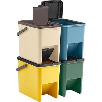 SONGMICS Set of 4 Kitchen Bin Stackable 20 Litres Each Waste Separation