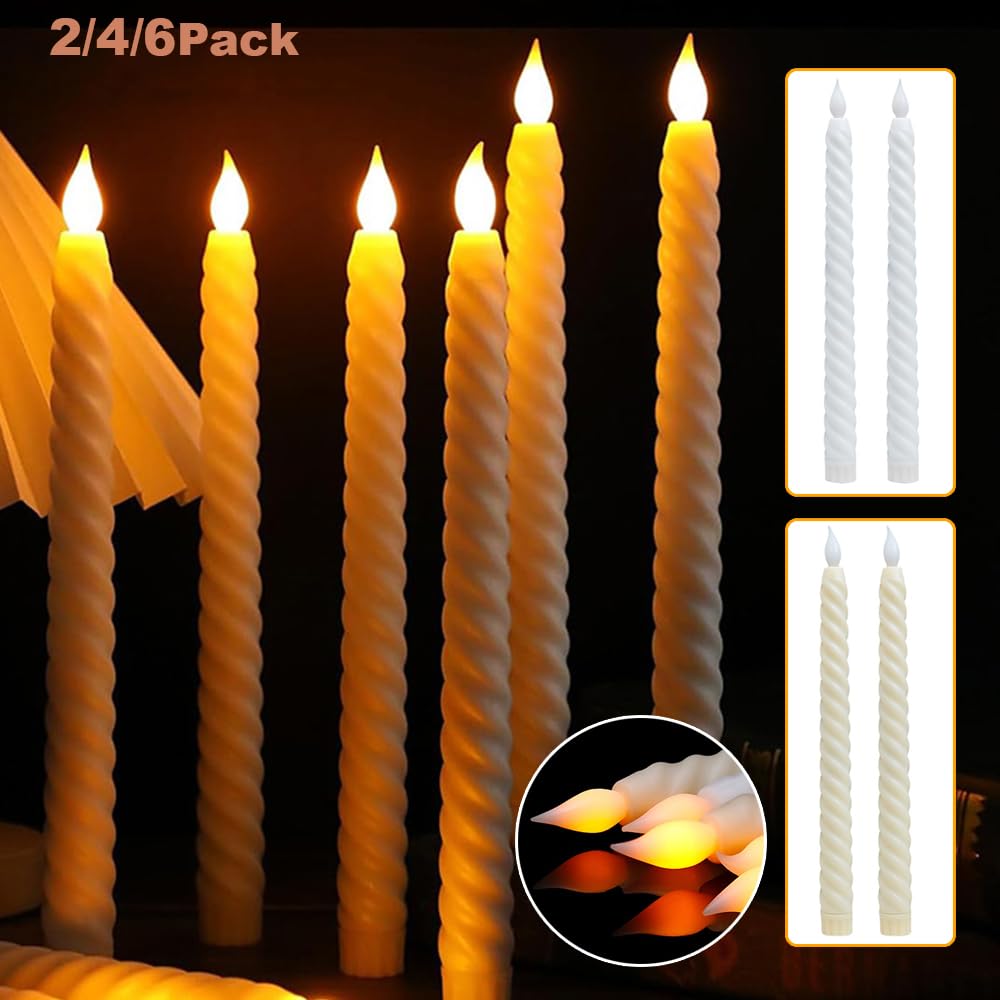 Candele Led Candele a LED Luci decorative di Natale Lampada lunghe Candelieri senza fiamma con stoppino(6 pcs,White)