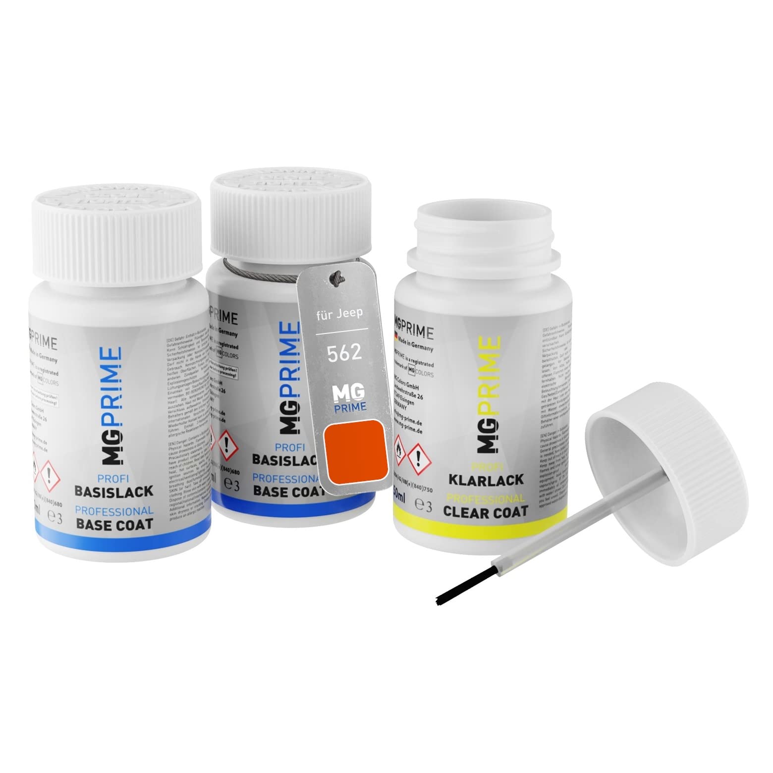 MG PRIME Vernice per auto Kit stilo di ritocco per Jeep 562 Omaha Orange Vernice di fondo vernice di base vernice trasparente ognuno 50ml