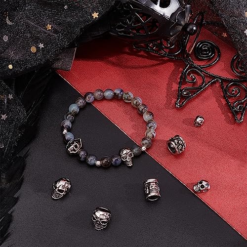 UNICRAFTALE about 8Pcs 8 Style Skull Beads Stainless Steel Spacer Beads Antique Silver Skull Head Loose Beads 1.5~8.5mm Hole Skull European Beads Metal Beads for Jewelry Making DIY Bracelet Necklace - Image 3