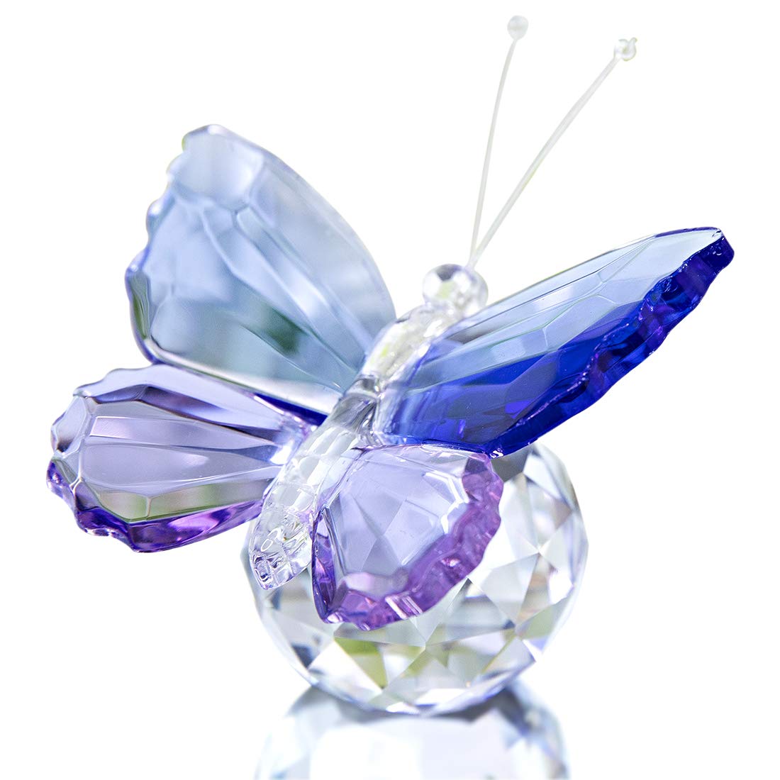 H&D Hyaline&Dora HYALINE & DORA Blue and Purple Glass Butterfly with Ball Base, Decorative Paperweight Ornament Crystal Figurine for living room,Souvenir Birthday Gifts Home Decor