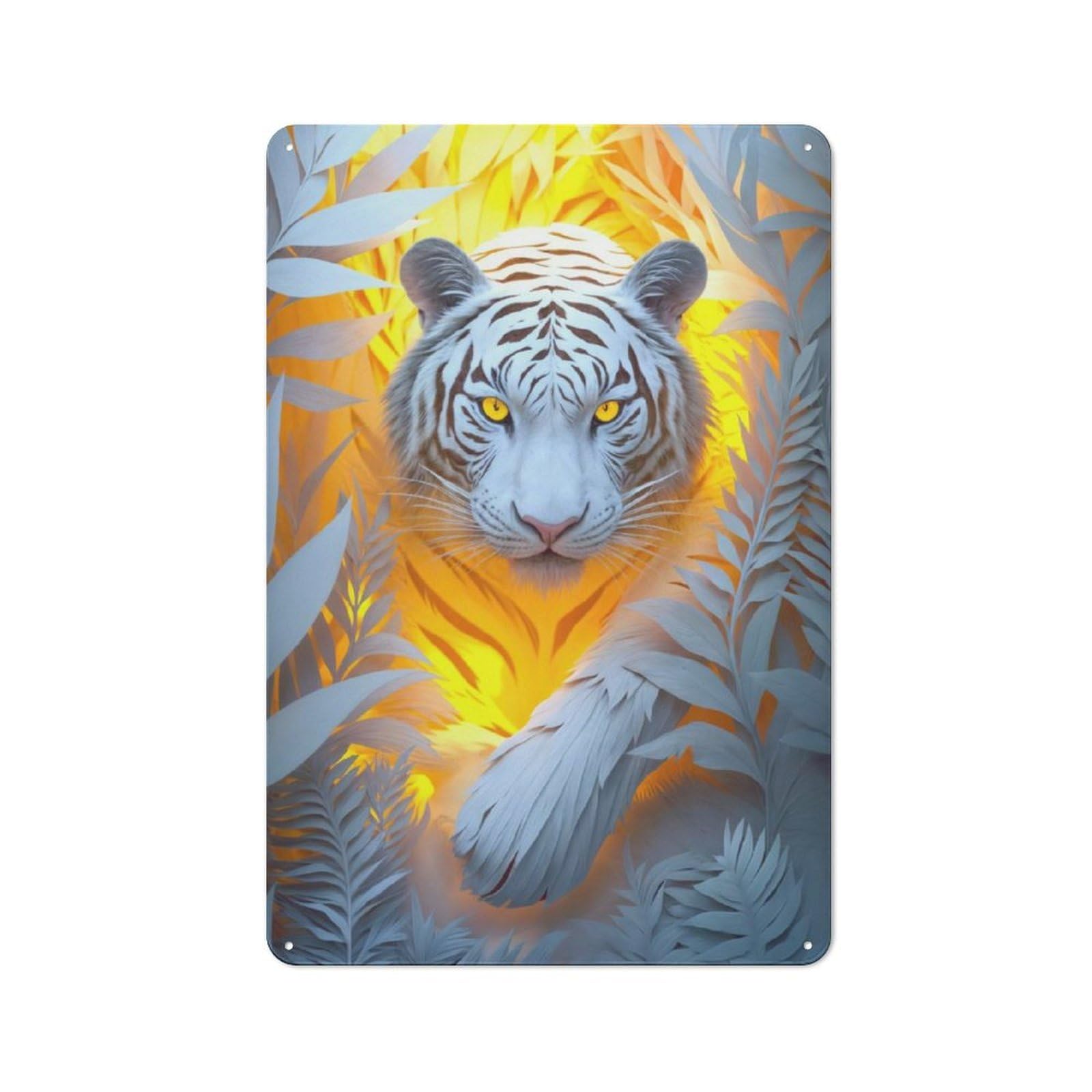 Modern Vintage White Tiger in Jungle Office Metal Sign 30x20cm, Creative Space Decor for Home Office, Reading Corner Or Bedroom